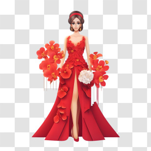 Wedding Dress
 - Woman In Elegant Red Floral Gown With Bold Style Transparent PNG