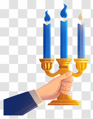 Hanukkah Menorah - Hand Holding Candlestick With Blue Candles Transparent PNG
