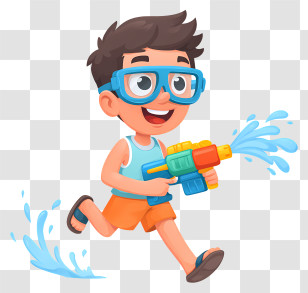 Boy Playing Water Gun - Happy Boy With Water Blaster Transparent PNG