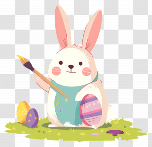 Bunny Painting Easter Eggs - Cute Easter Bunny With Painted Eggs Transparent PNG