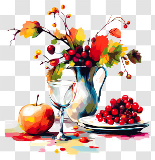 Romantic Moment - Colorful Fruit And Vase Still Life Transparent PNG