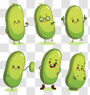 Cute Pickle - Cartoon Illustration Of Green Pickles With Faces Transparent PNG