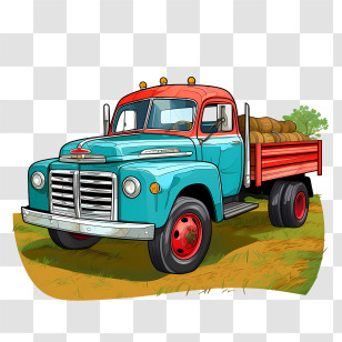 Vintage Truck - Vintage Pickup Truck On Grass Illustration Transparent PNG