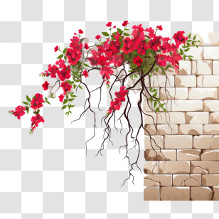 Wailing Wall Flowers - Red Flowers On Brick Wall Transparent PNG