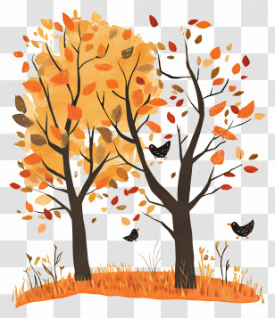 Autumn Nature - Beautiful Autumn Trees With Falling Leaves Transparent PNG