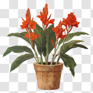Canna Indica Flower - Bright Orange Canna Lilies In A Pot Transparent PNG