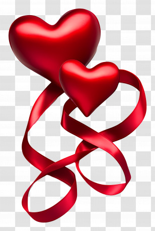Wedding Card Design - Shiny Red Hearts With Ribbon Illustration Transparent PNG