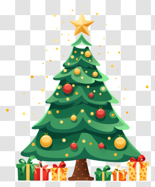 Christmas Baubles - Decorated Christmas Tree With Presents Transparent PNG