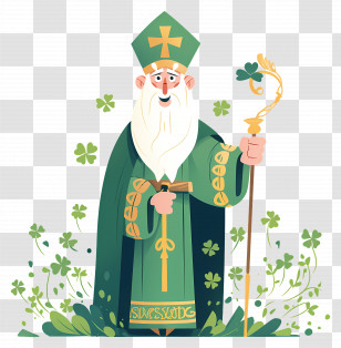 Saint Patrickâ€™s Day - Saint Patrick With Clover And Staff Transparent PNG