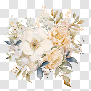 Wedding Floral Art - Elegant Floral Bouquet With White And Peach Flowers Illustration Transparent PNG