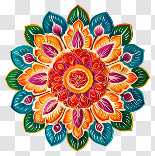Diwali Flower Rangoli - Colorful Rangoli Pattern For Diwali Celebrations Transparent PNG