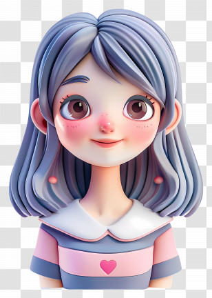 Happy People - Cartoon Girl 3D Character With Blue Hair Transparent PNG