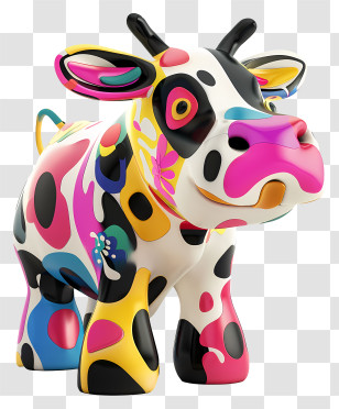 Cow Toy - Colorful Polka-Dotted Cow Sculpture Transparent PNG