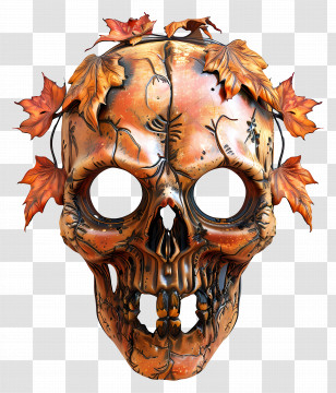 Halloween Mask - Autumn Skull With Leaves Decoration Transparent PNG