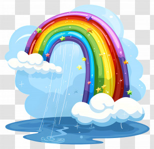 Rainbow - Whimsical Rainbow With Clouds And Stars Transparent PNG