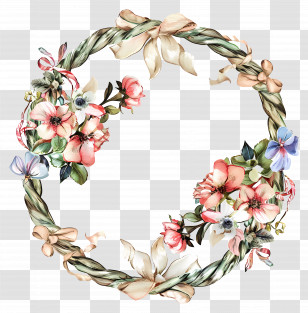 Round Rope Frame - Delicate Floral Wreath With Ribbons Transparent PNG