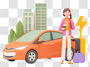 Charging Electric Car - Woman Charging Electric Car Transparent PNG