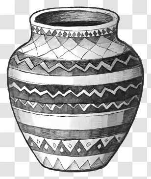 Black And White Drawing - Patterned Decorative Vase Transparent PNG