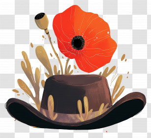 Anzac Day - Artistic Hat With Poppy Flower Transparent PNG