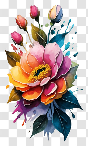 Flower - Watercolor Painting Of A Colorful Floral Bloom Transparent PNG