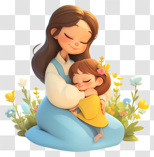 Mother Day - Mother And Child In Floral Setting Transparent PNG