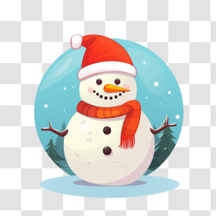 Snowman - Christmas Snowman With Red Hat And Scarf Transparent PNG