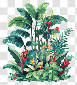 Jungle Plants - Lush Tropical Plants And Flowers Transparent PNG