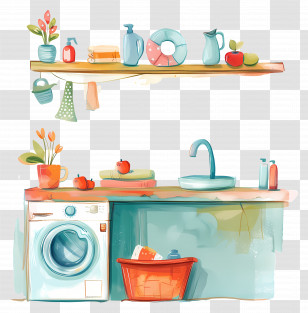 Laundry Area With Washing Machine - Charming Laundry Area With Washing Machine Illustration Transparent PNG