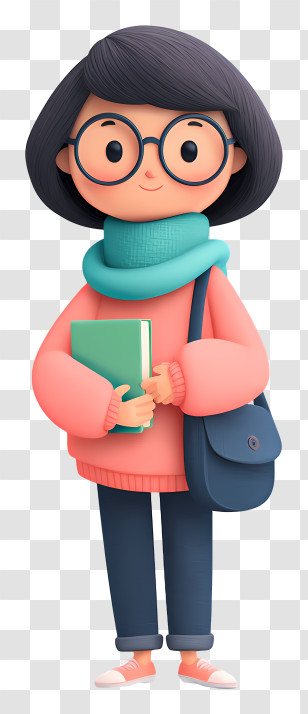 Cartoon Woman Teacher - Cozy Student Girl With Book Transparent PNG