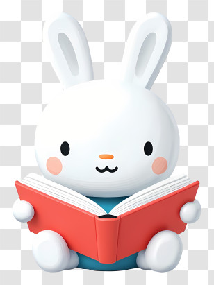 Cute Cartoon Miffy - Adorable Bunny Reading Book Transparent PNG