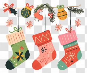 Christmas Garland - Colorful Christmas Stockings And Ornaments Transparent PNG