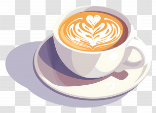 Cappuccino Coffee - Latte With Heart Art In Creamy Style Transparent PNG
