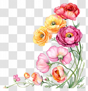 Ranunculus Art - Colorful Flowers In Bloom Transparent PNG
