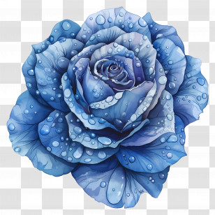 Blue Rose - Realistic Blue Rose With Water Drops Transparent PNG