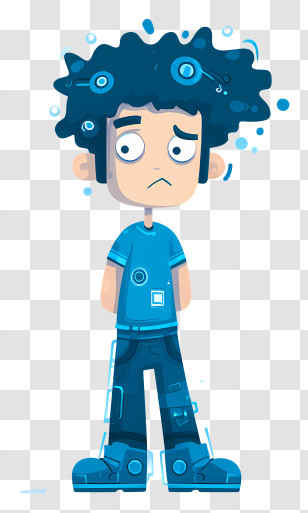 Unhappy Boy - Blue Cartoon Boy With Sad Expression Transparent PNG