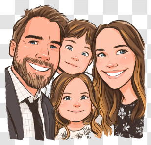 Photo Booth - Happy Cartoon Family Portrait Transparent PNG