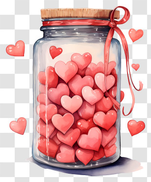 Mason Jar - Jar Of Hearts With Ribbon Transparent PNG