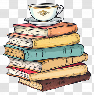 Books Drawing - Stack Of Books With Teacup On Top Transparent PNG