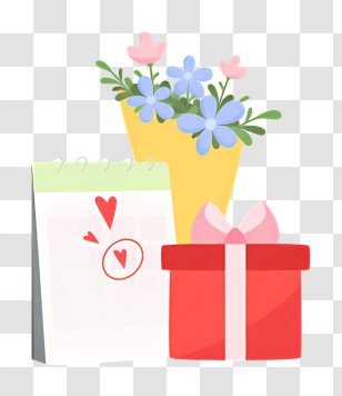 Gift Box - Gift And Flowers With Calendar Transparent PNG