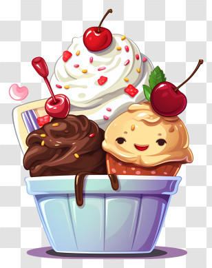 Cartoon Ice Cream - Cartoon Ice Cream Sundae With Cherries Transparent PNG