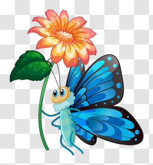 Butterfly - Blue Butterfly With Flower Transparent PNG