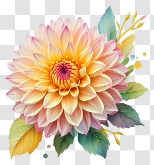 Flower - Beautiful Yellow Dahlia Flower Illustration Transparent PNG