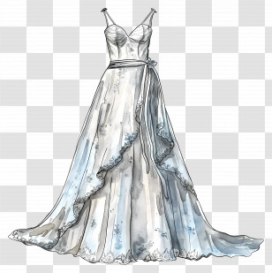 Bridal Wedding Dress - Elegant Wedding Dress Watercolor Illustration Transparent PNG