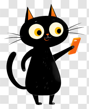 Cat Playing Handphone - Black Cat Using A Phone Transparent PNG