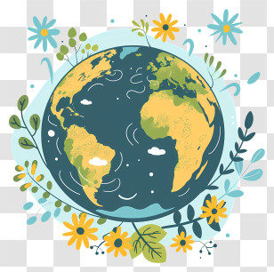 Earth Day - Earth Illustration Surrounded By Flowers Transparent PNG