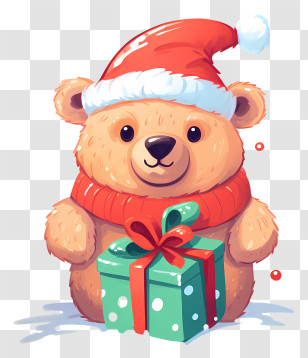 Cartoon Bear - Teddy Bear With Christmas Gift Box Transparent PNG