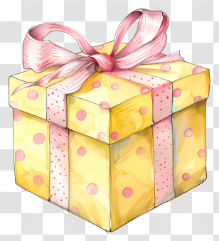 Gift Box - Yellow Gift Box With Pink Ribbon Transparent PNG