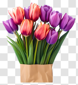 Realistic Style Tulips Bouquet - Colorful Bouquet Of Fresh Tulips Transparent PNG
