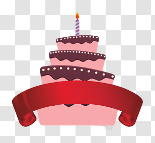 Birthday Cake - Pink Birthday Cake With A Red Ribbon Transparent PNG