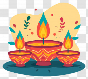 Deepavali - Diwali Lamps Illustration With Flames Transparent PNG